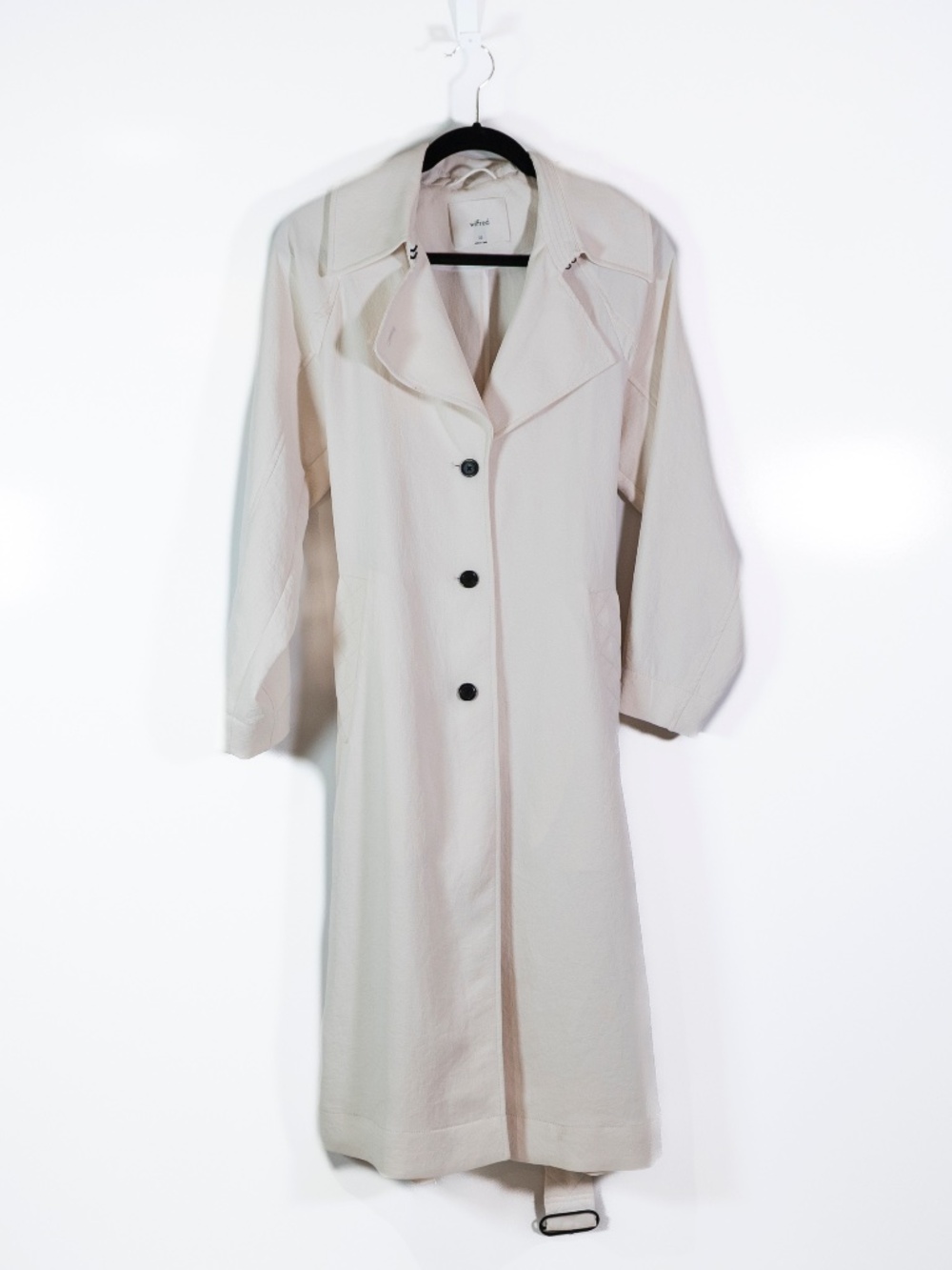 Wilfred Aritzia Lightweight Collared Button Front Belted Midi Trench Coat Ivory